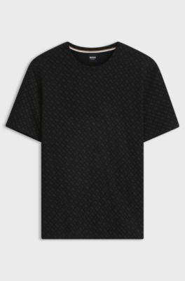 Parte superior de pijama estampada confeccionada con mezcla de algod&oacute;n, Negro