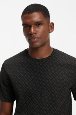 Printed pyjama top crafted in a cotton blend, Black