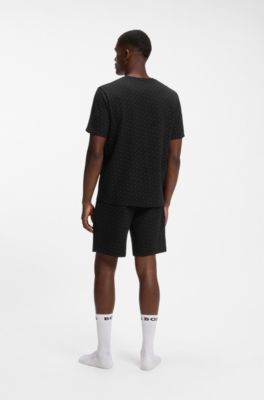 Printed pyjama top crafted in a cotton blend, Black