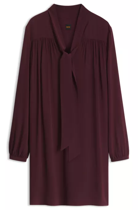 Tie-neck tunic dress in crepe de chine