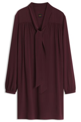 Tie-neck tunic dress in crepe de chine