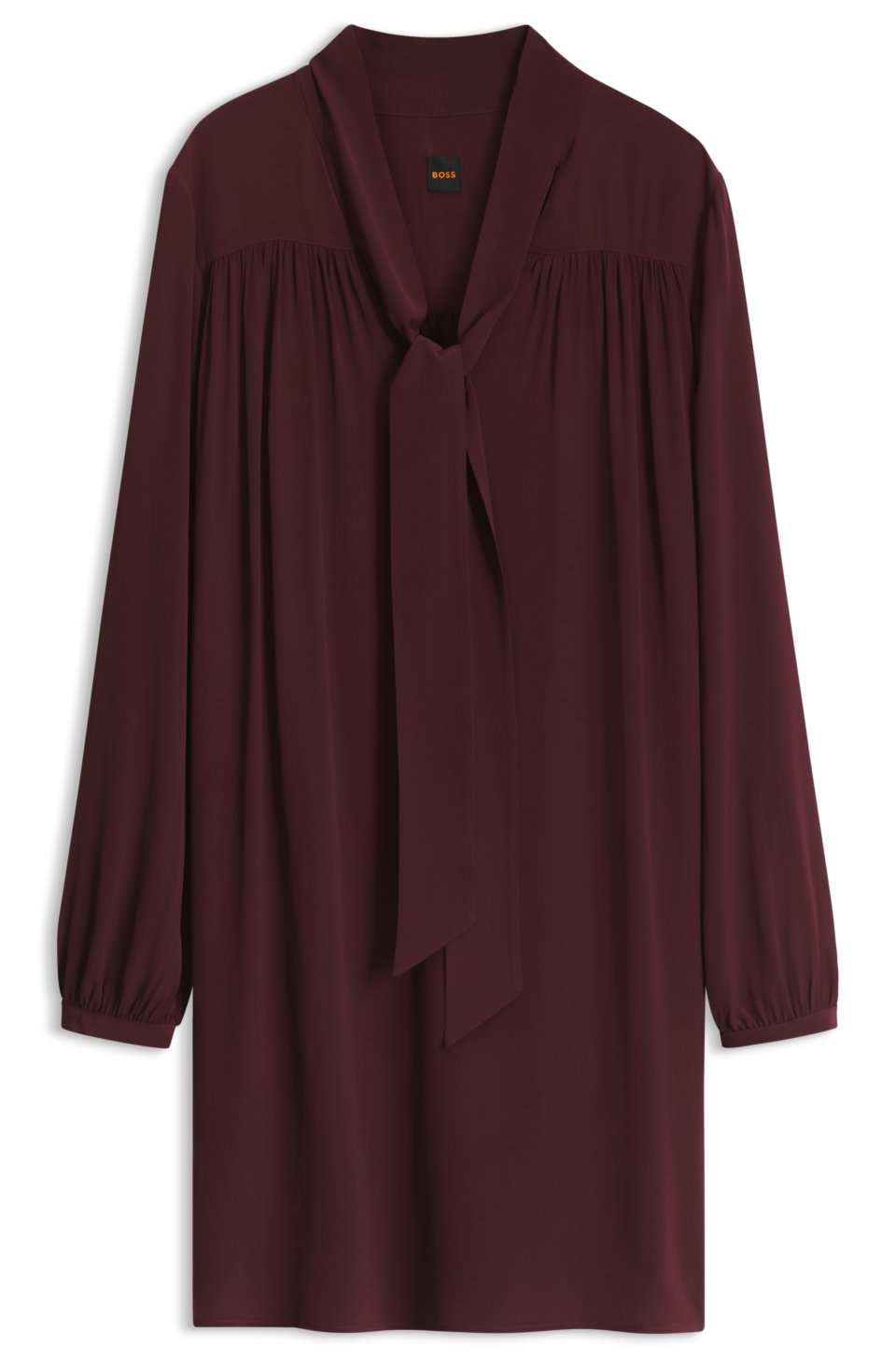 Tie-neck tunic dress in crepe de chine
