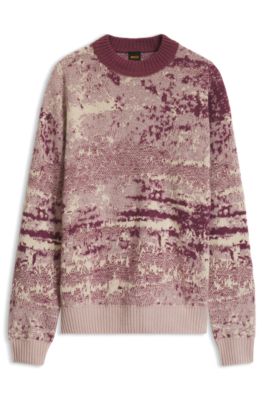 Relaxed-fit sweater with jacquard pattern, Red Patterned