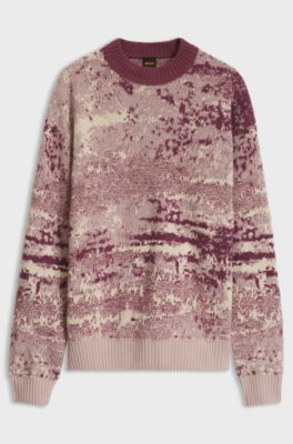 Relaxed-fit sweater with jacquard pattern, Red Patterned
