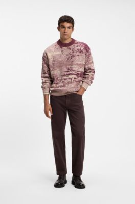 Maglione relaxed fit con motivo jacquard, Rosso a motivi
