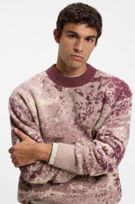 Maglione relaxed fit con motivo jacquard, Rosso a motivi