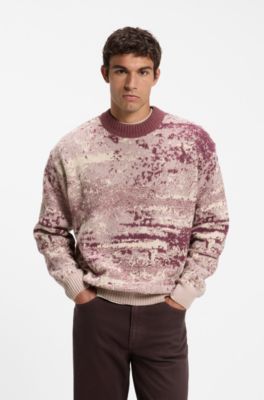 Relaxed-fit sweater with jacquard pattern, Red Patterned