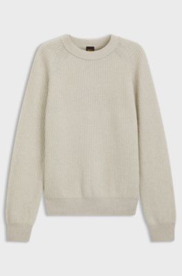 Relaxed-fit sweater with ribbed zig-zag structure, Light Beige