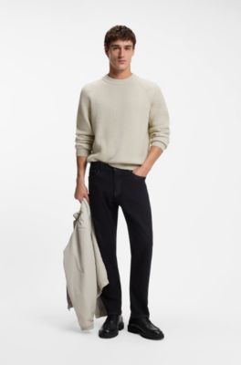 Relaxed-fit sweater with ribbed zig-zag structure, Light Beige