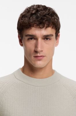Relaxed-fit sweater with ribbed zig-zag structure, Light Beige