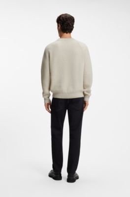 Relaxed-fit sweater with ribbed zig-zag structure, Light Beige