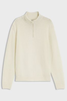 Zip-neck sweater with knitted structure, Natural