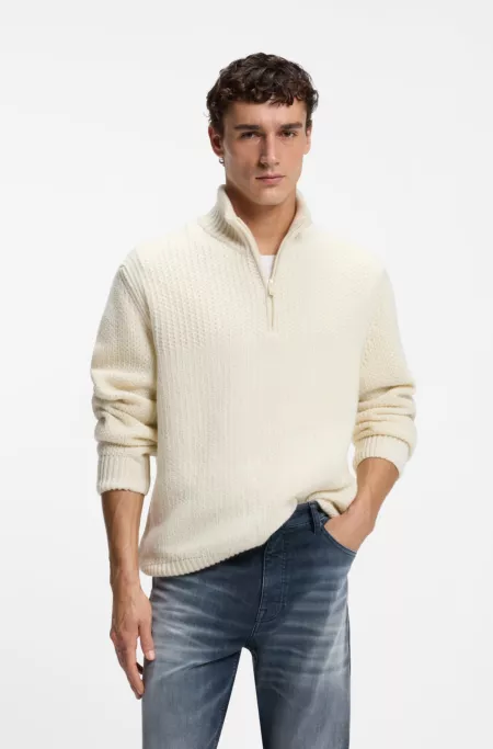 Pull à encolure zippée à structure en maille