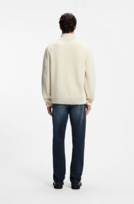 Zip-neck sweater with knitted structure, Natural