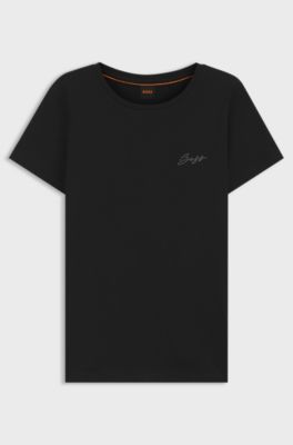 Cotton slim-fit T-shirt with script logo, Black