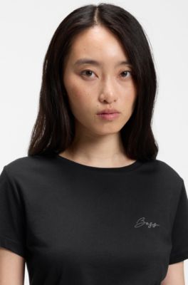 Cotton slim-fit T-shirt with script logo, Black