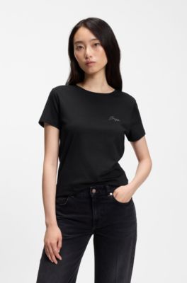 Cotton slim-fit T-shirt with script logo, Black