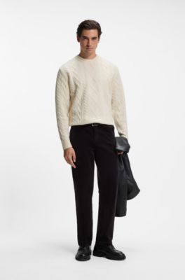 Cable-knit sweater in virgin wool, Natural