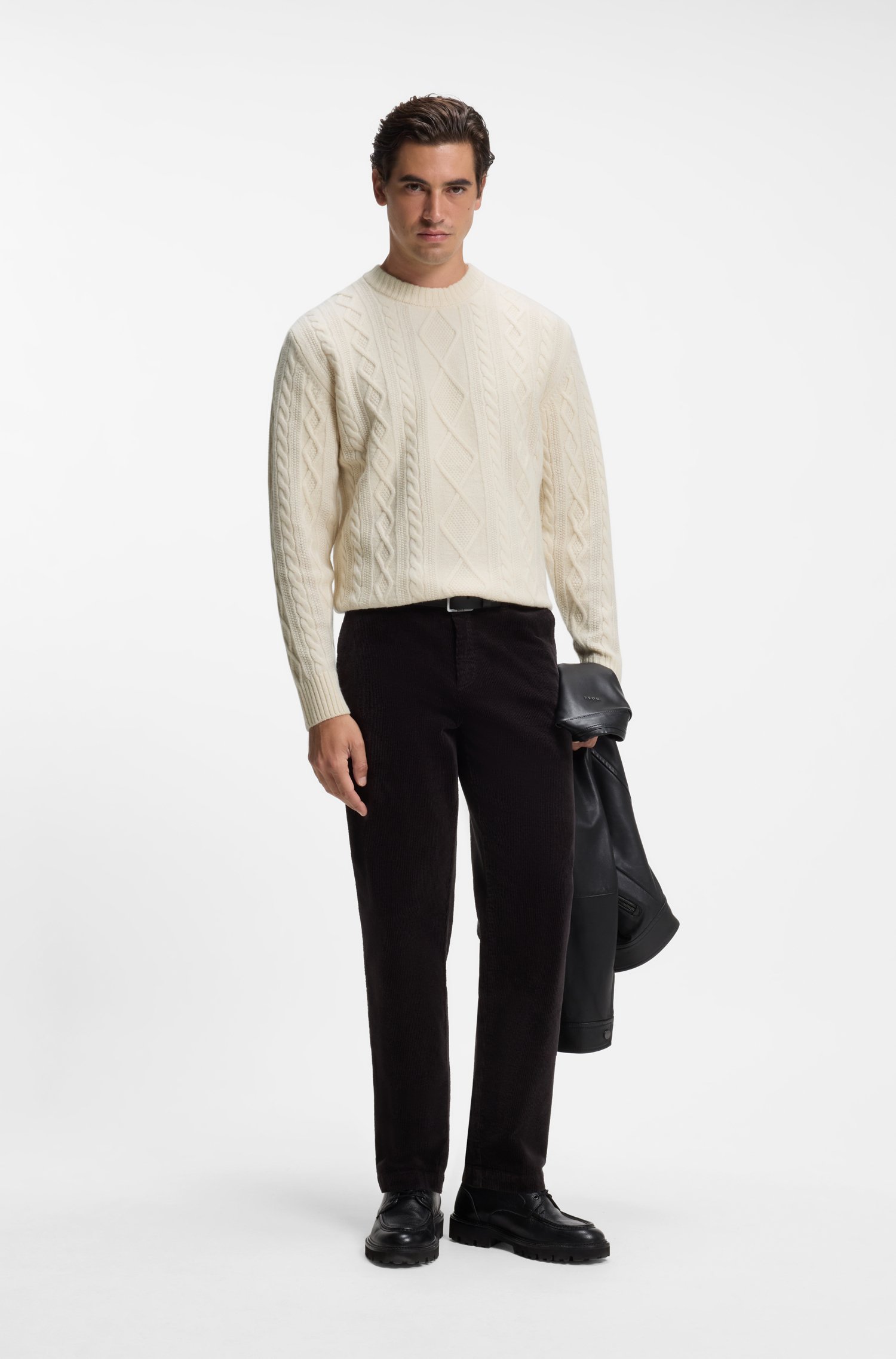 Boss Cable-knit sweater in virgin wool stickade tröjor herr – bild 2