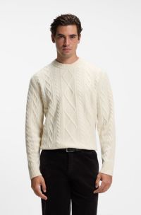 Cable-knit sweater in virgin wool, Natural