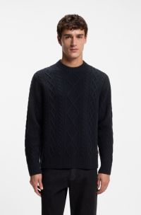 Cable-knit sweater in virgin wool, Dark Blue