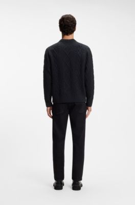 Cable-knit sweater in virgin wool, Dark Blue