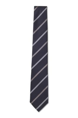 Modern silk tie with a diagonal design, Dark Blue