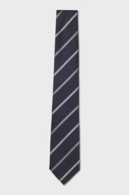 Modern silk tie with a diagonal design, Dark Blue