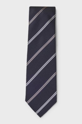 Modern silk tie with a diagonal design, Dark Blue