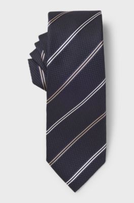 Modern silk tie with a diagonal design, Dark Blue