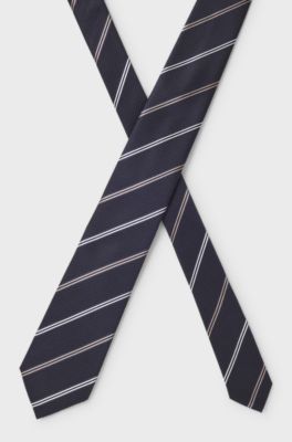 Modern silk tie with a diagonal design, Dark Blue