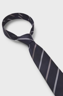 Modern silk tie with a diagonal design, Dark Blue