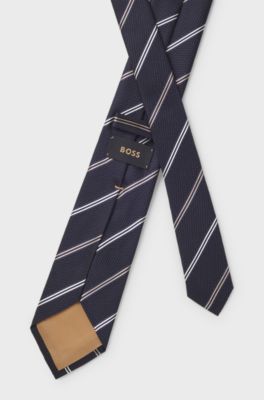 Modern silk tie with a diagonal design, Dark Blue