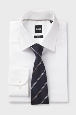 Modern silk tie with a diagonal design, Dark Blue