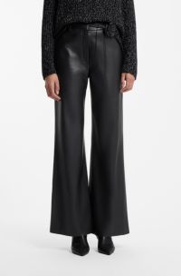 Wide-leg trousers in faux leather with floral embellishment, Black