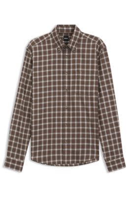 Boss Uomo Marrone A Motivi Camicia Casual Regular Fit In Flanella Di Cotone A Quadri