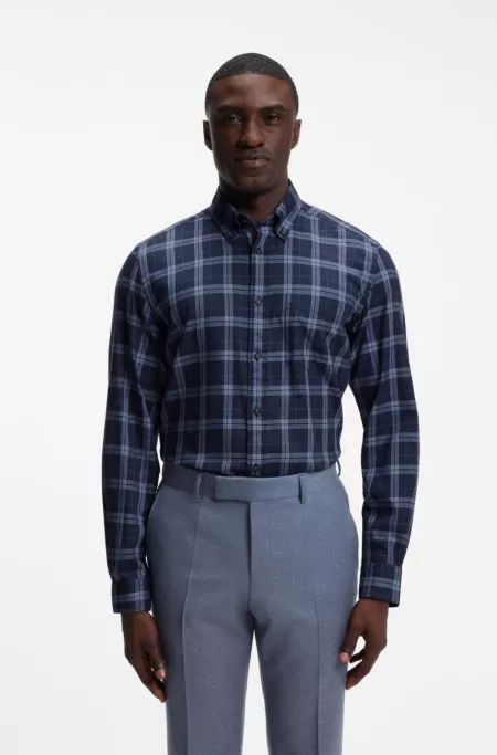 Regular-fit casual shirt in checked cotton flannel