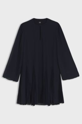 Vestito corto con inserti pliss&eacute;, Blu scuro