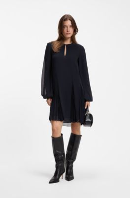 Vestito corto con inserti pliss&eacute;, Blu scuro