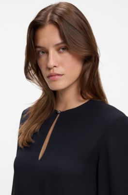 Vestito corto con inserti pliss&eacute;, Blu scuro