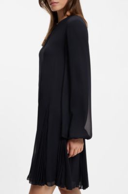 Short dress with pliss&eacute; inserts, Dark Blue