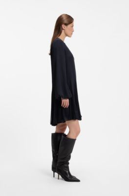 Vestito corto con inserti pliss&eacute;, Blu scuro