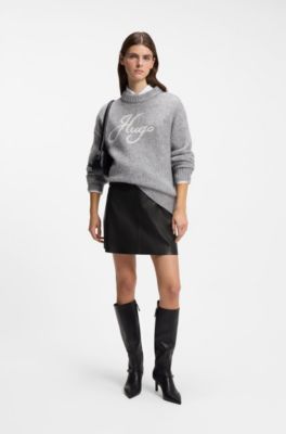 A-line mini skirt in faux leather, Black