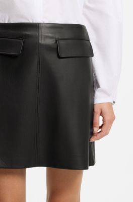 A-line mini skirt in faux leather, Black