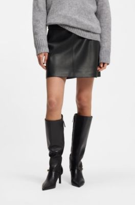 A-line mini skirt in faux leather, Black