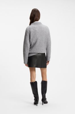 A-line mini skirt in faux leather, Black