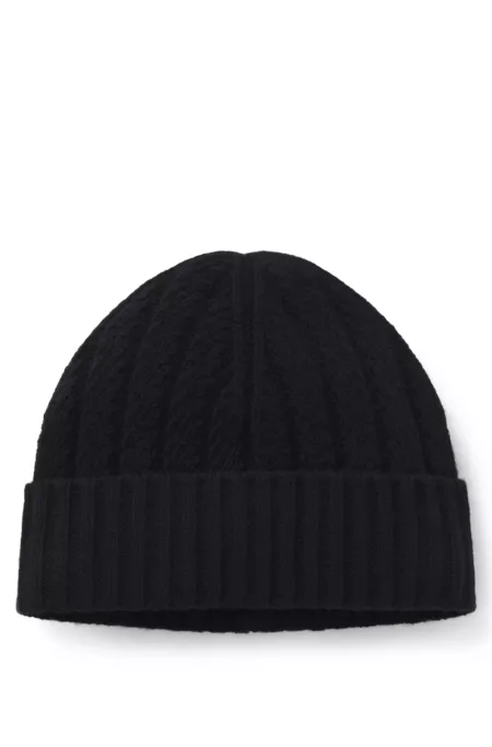 Cashmere beanie hat with Aran cable knit