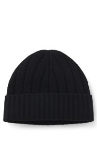 Cashmere beanie hat with Aran cable knit, Black