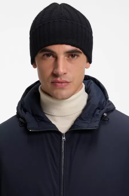 Cashmere beanie hat with Aran cable knit