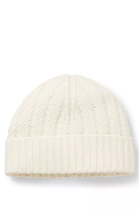 Cashmere beanie hat with Aran cable knit